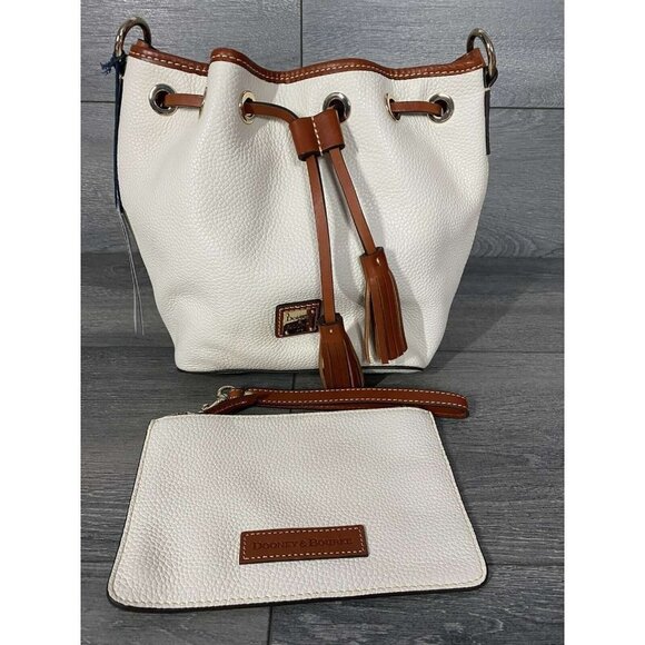 Dooney & Bourke Pebble Leather Serena Drawstring with Pouch White - Picture 1 of 6